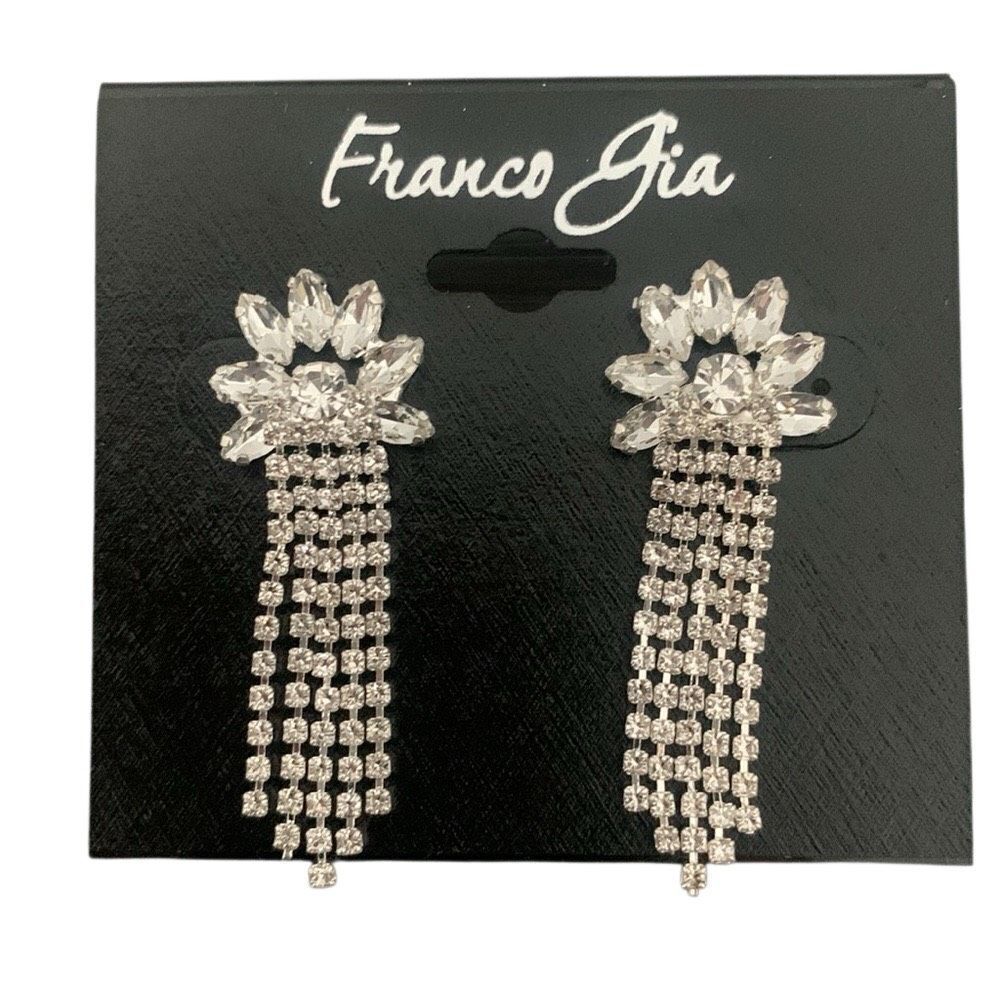 Franco Gia Silver Crystal Earrings – Evening Fringe Drop Style
